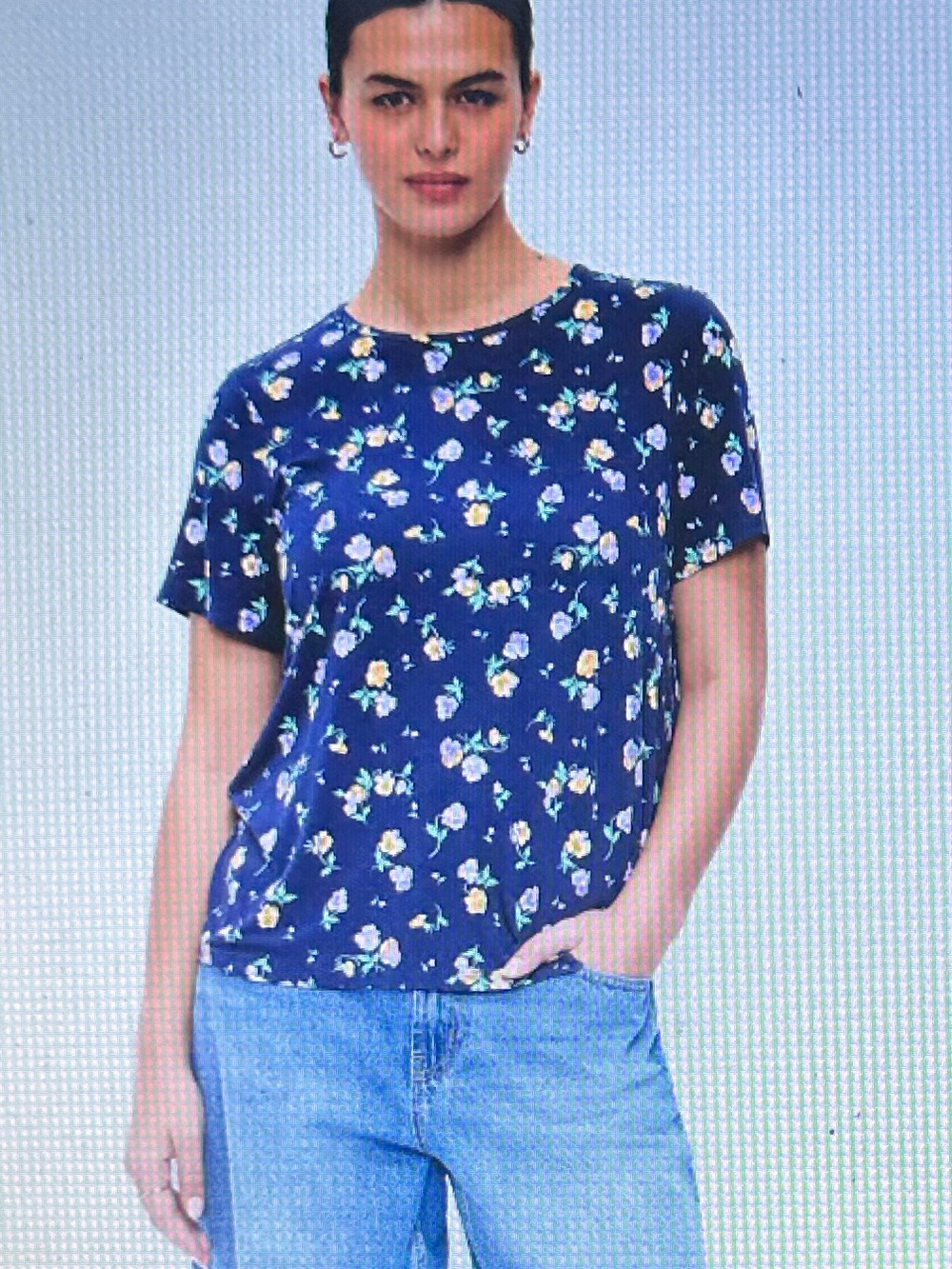 OLD NAVY Women's Luxe Crew-Neck T-Shirt-Navy Blue Floral Size Medium Tall